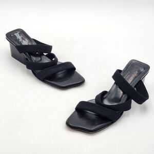 Donald J Pliner Y2K Vintage Square Toe Three Strap Block Heels Black Size 7.5